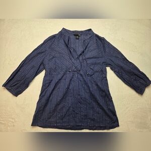 H&M Womans Navy Blouse with Gold Stripes Size Small